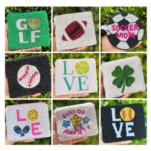 Handmade Beaded Sports Fan Coin Purse, Zipper Pouch