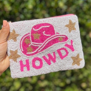 LARGE Howdy Beaded Pouch, Beaded Purse, Make Up Purse, Beaded Pouches, Birthday Friend Gift, Cosmetic Bags, Yeehaw Beaded Pouch, Best Seller Howdy