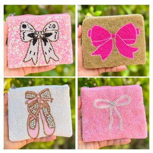 Preppy Beaded Pouches Perfect Tween Girl Gift Idea Bow Pouch Best Friend Gift Wallet Zipper Pouch Stocking Stuffers Ballet Birthday Gifts