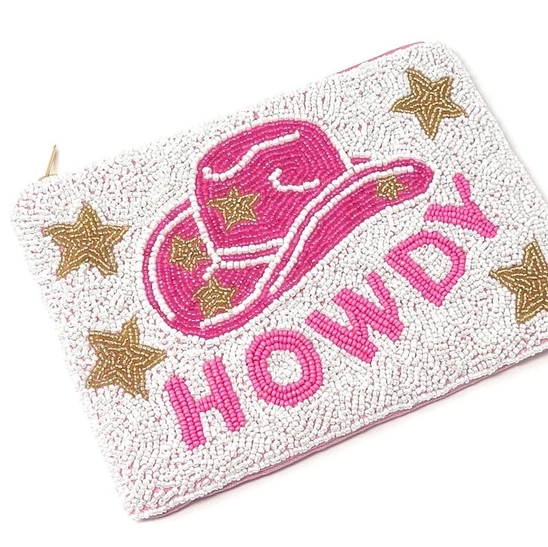 LARGE Howdy Beaded Pouch, Beaded Purse, Make Up Purse, Beaded Pouches, Birthday Friend Gift, Cosmetic Bags, Yeehaw Beaded Pouch, Best Seller image 4