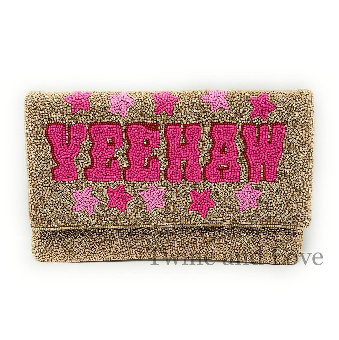 YEEHAW Beaded Clutch Purse, Gold Beaded Clutch Bag, Beaded Clutch Purse