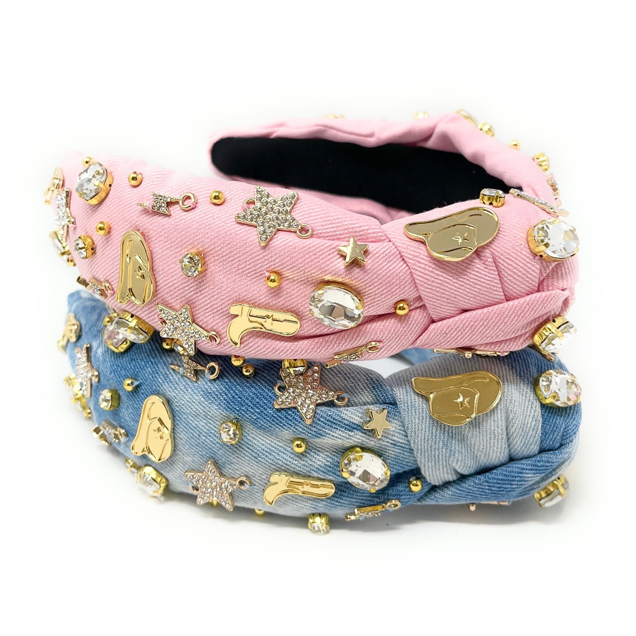 Denim Jeweled Yeehaw Knotted Headband, Embellished Knotted  display picture 2