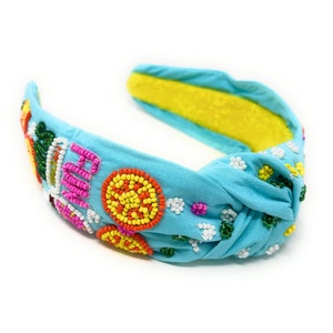 Hand Bead Fun In the Sun Headband, Summer Knotted Headband, Wide Knot Headband, Beaded Knotted Headband, Multicolor Knotted Headband