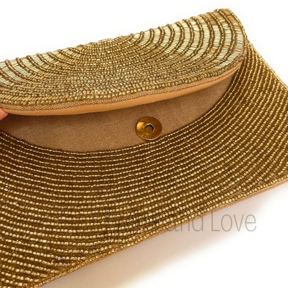 Gold Beaded Clutch Seed Bead Gold Clutch Bag Gold Beaded 