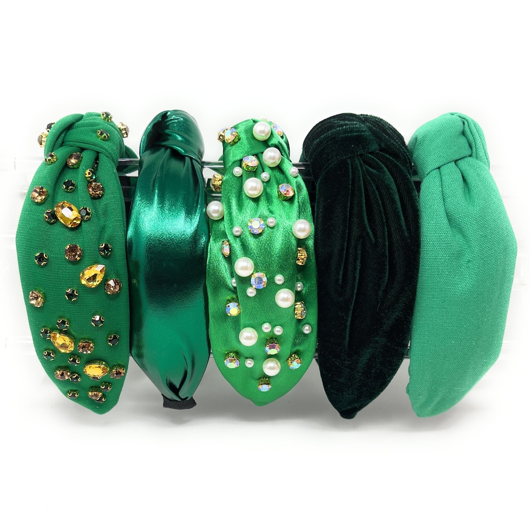 Green Knot Headband Jeweled Headbands Football Game Day Headband