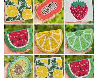 Preppy Beaded Pouch Purse Fruity Accessories Citrus Wallet Cute Beaded Coin Purse  Preppy Summer Purse Bag Birthday Gifts Stocking Stuffers