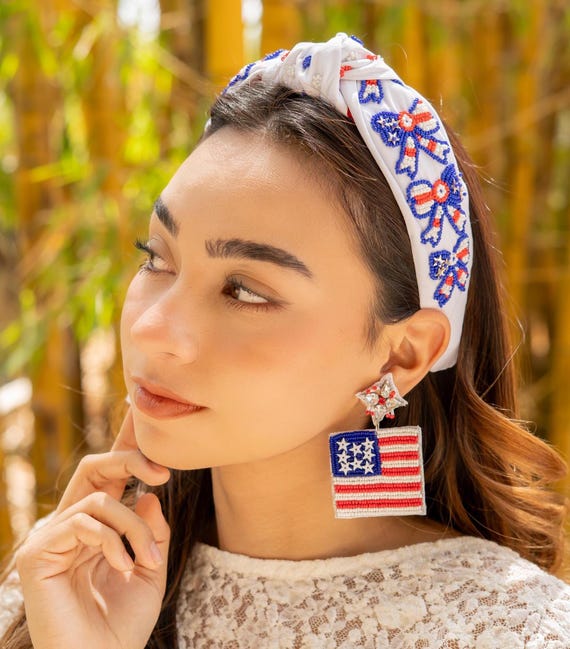 Patriotic Top Knotted Headband, USA Knot Headband, USA Flag  display picture 3