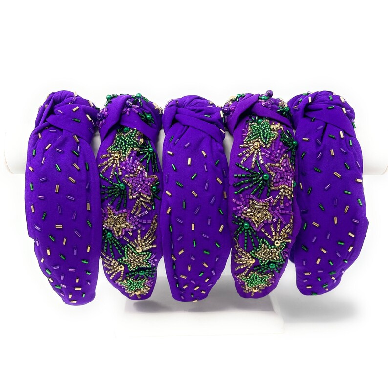 Elevate your Mardi Gras Look with our Gorgeous Custom Hand Beaded Top Knot Headbands