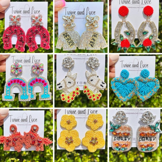 Derby Beaded Earrings, Derby Earrings, Kentucky Derby Beaded Earrings, Winners Circle Earrings, Horseshoe Beaded Earrings, Custom Earrings