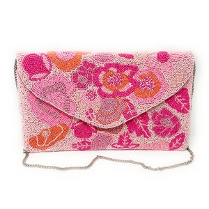 Coral Pink Floral Beaded Clutch main image 1