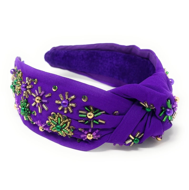 Elevate your Mardi Gras Look with our Gorgeous Custom Hand Beaded Top Knot Headbands