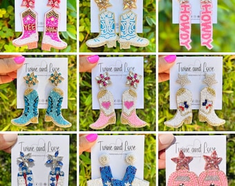 Yeehaw Beaded Earrings, Custom Bead Earrings, Birthday Beaded Earrings, Bachelorette Beaded Earrings, Party Earrings, Trendy Beaded Earrings
