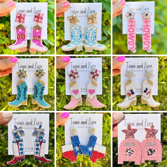 Yeehaw Beaded Earrings, Custom Bead Earrings, Birthday Beaded Earrings, Bachelorette Beaded Earrings, Party Earrings, Trendy Beaded Earrings