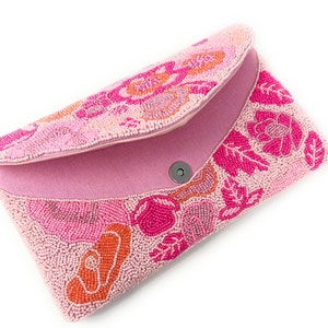 Pink&Cream Floral Beaded Clutch main image 1