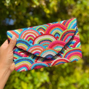 Multicolor Abstract Beaded Clutch, Seed Bead Clutch Bag, Beaded Clutch for  Women