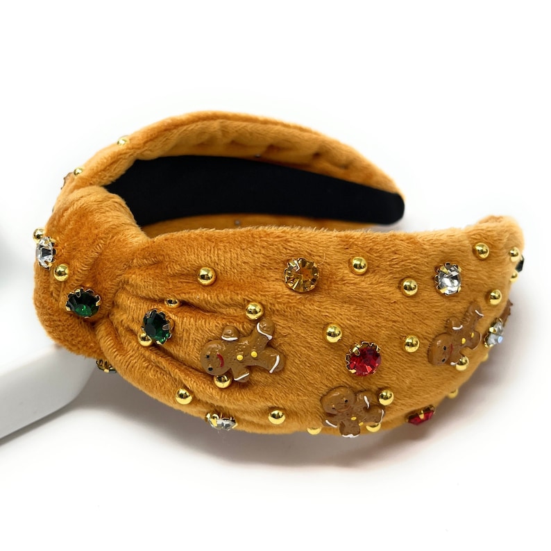 Gingerbread man Christmas holiday top knot jeweled headband