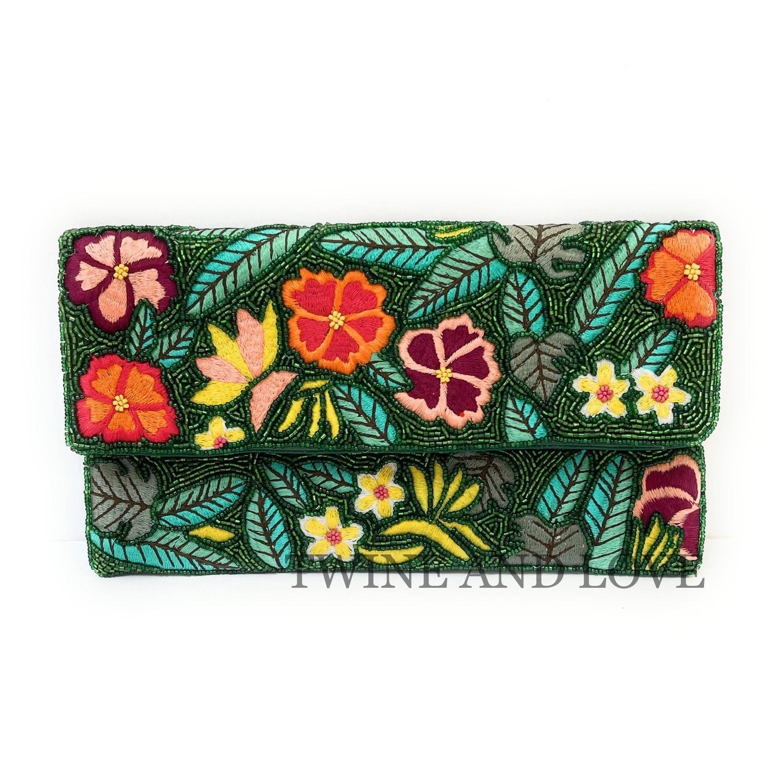 Gets PU Leather Purses and Handbags for Women Floral Beaded Clutch