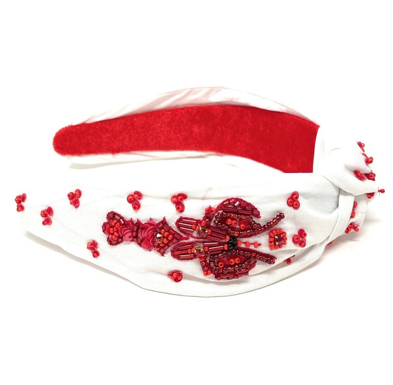 Gorgeous Handcrafted Beaded Top Knot Headband - Customizable and Unique - Crawfish motif