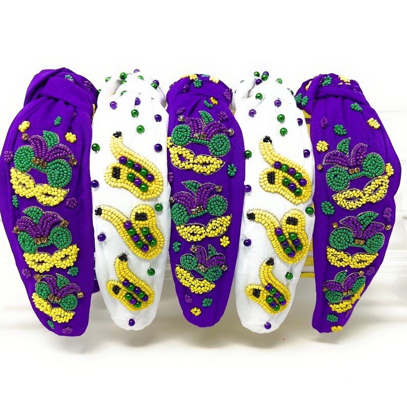 Elevate your Mardi Gras Look with our Gorgeous Custom Hand Beaded Top Knot Headbands