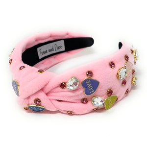 Sweetheart Style: Handcrafted Custom Valentines Day Top Knot Headband Conversation hearts pink