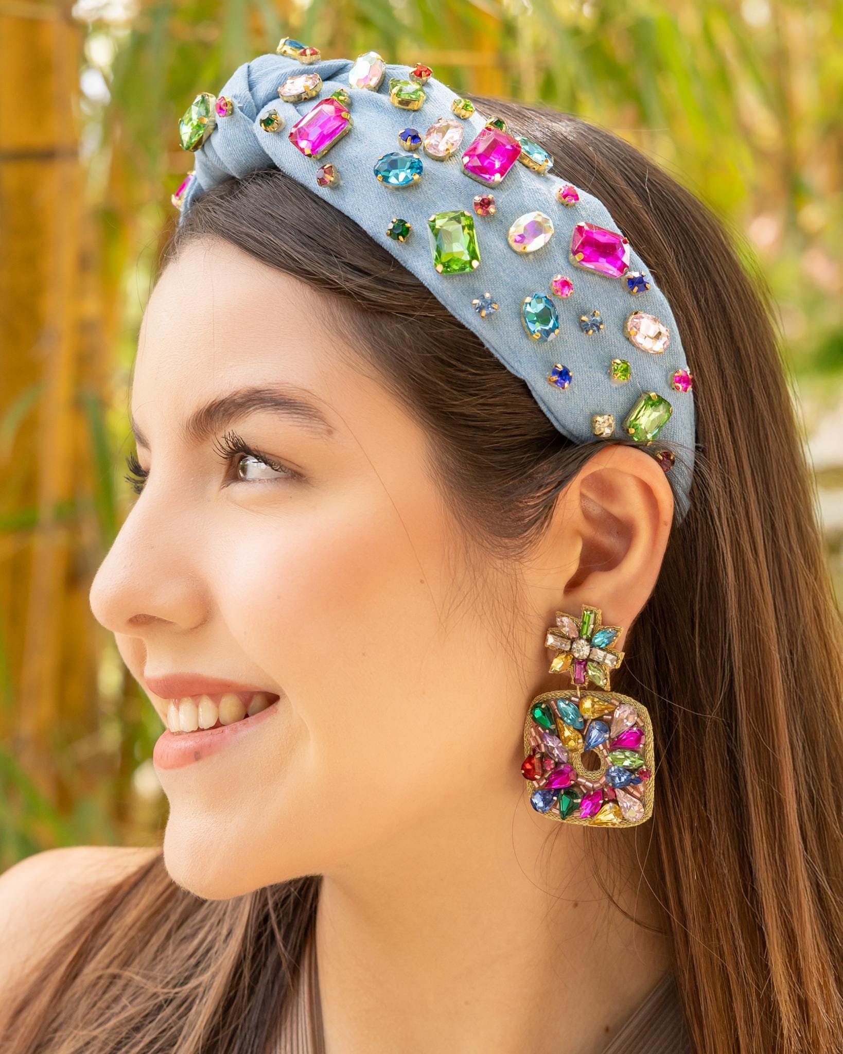 Beautiful Denim Headband Adorned With Multicolor Jewels  display picture 2
