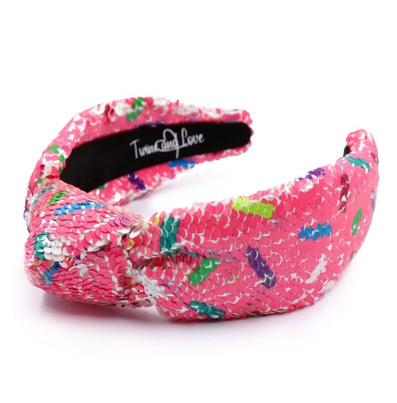 Hand Sewn Pink Sequin Sprinkles Knot Headband, Birthday  display picture 1
