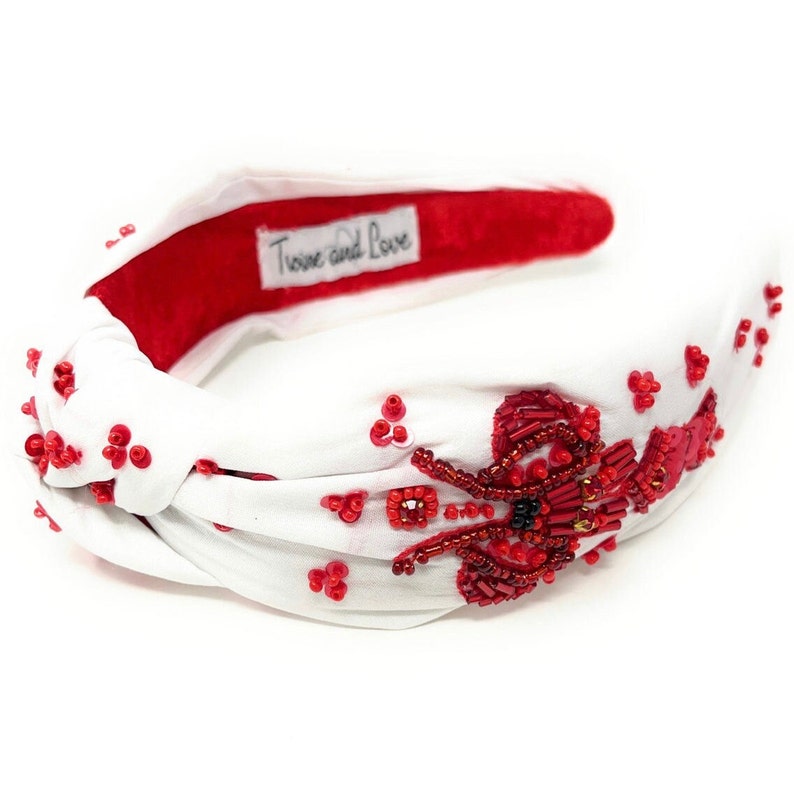 Gorgeous Handcrafted Beaded Top Knot Headband - Customizable and Unique - Crawfish motif