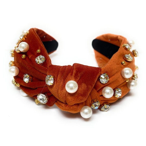 Embellished Knot Headband, Velvet Jeweled Knotted Headband  display picture 1