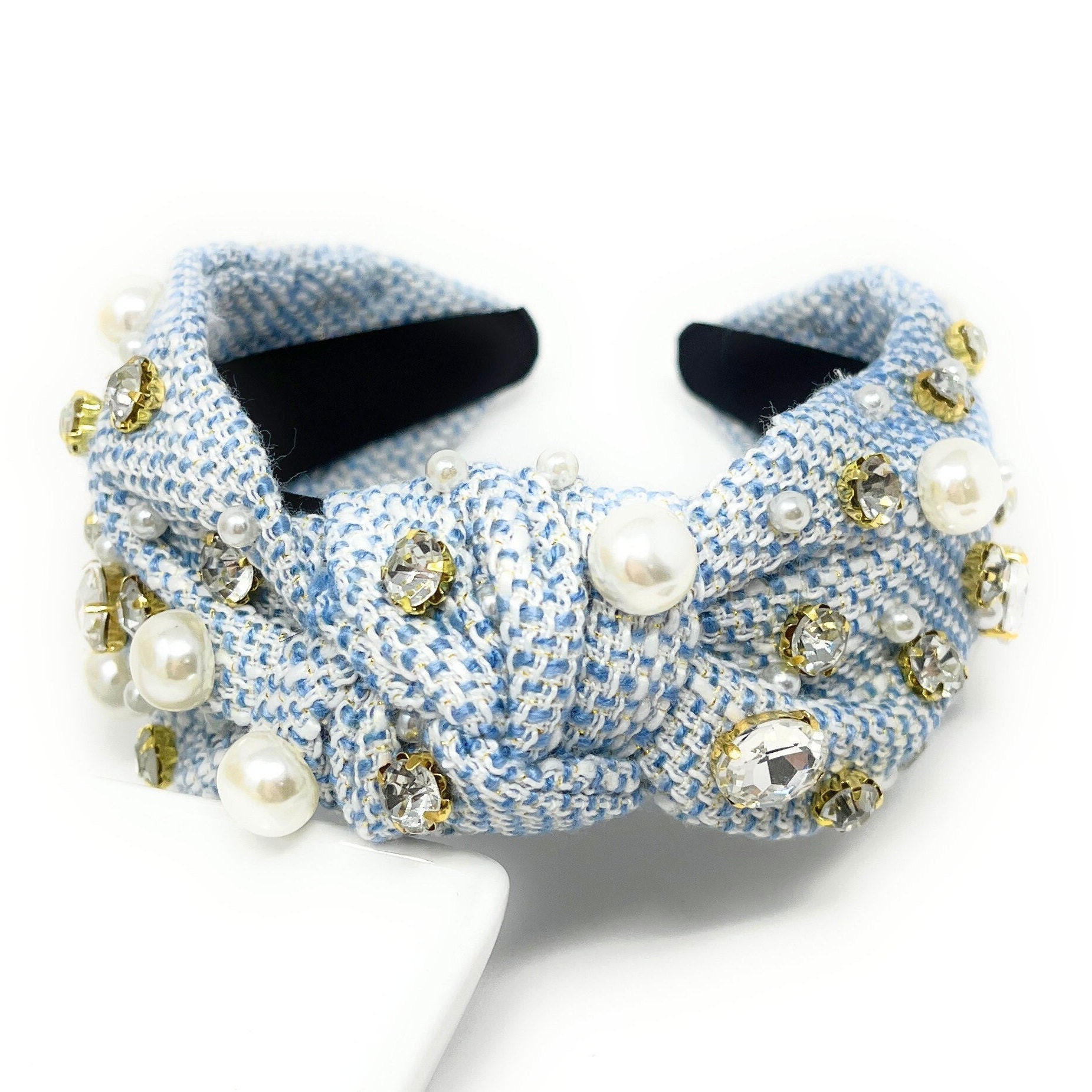 Schwab Jewels Embellished Knotted Headband Hand Sewn Crystals and Charms BLUE Spring-Summer 2023 #hairaccessories #headbands #georgia  main image 2