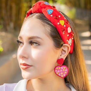 Sweetheart Style: Handcrafted Custom Valentines Day Top Knot Headband Conversation hearts red
