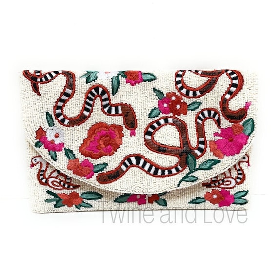 floral beaded clutch bag