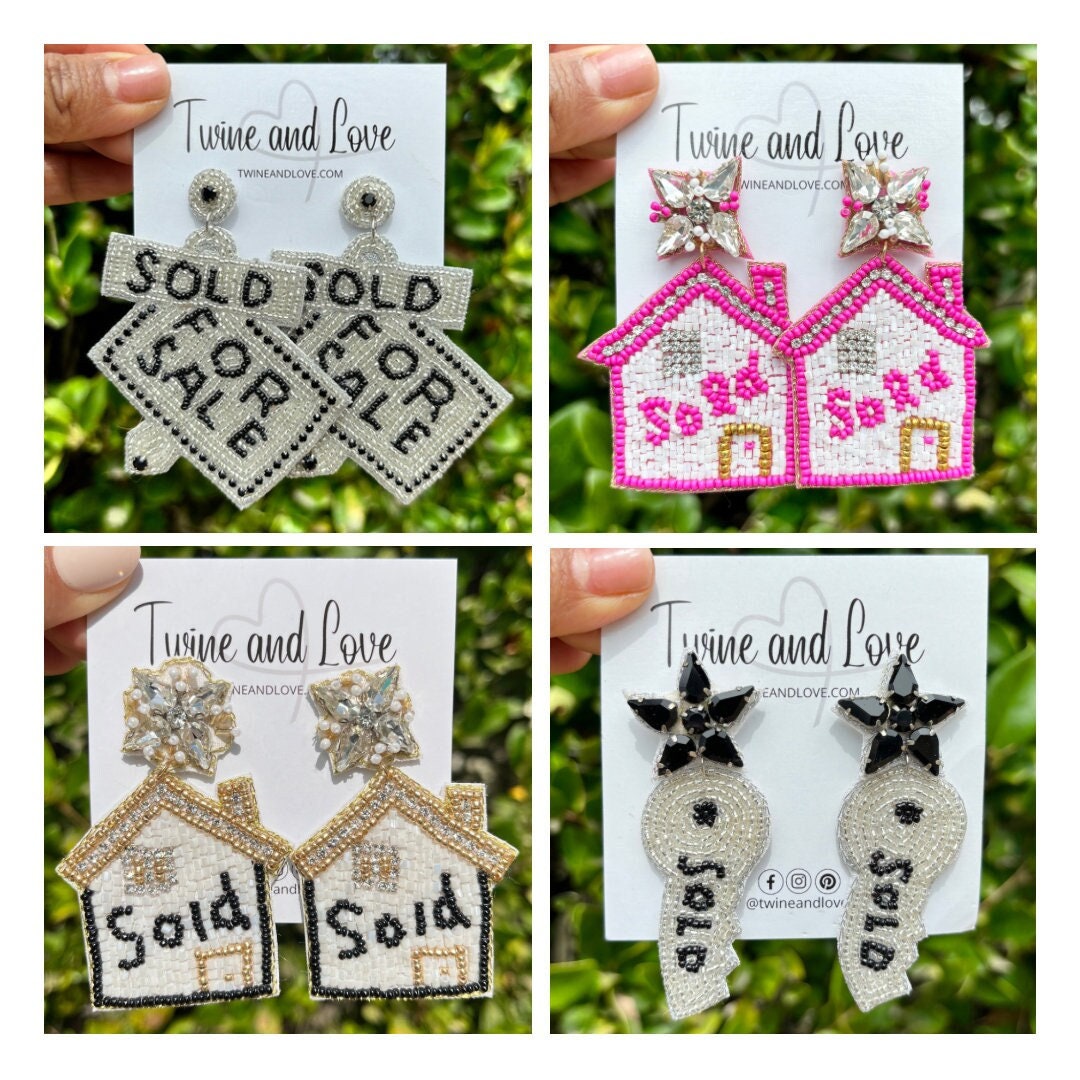 Realtor Real Estate Gifts Hand Beaded Earrings, Lightweight Jewelry Custom Earrings, Realtor Statement Earrings, Unique Beaded Earrings Gift