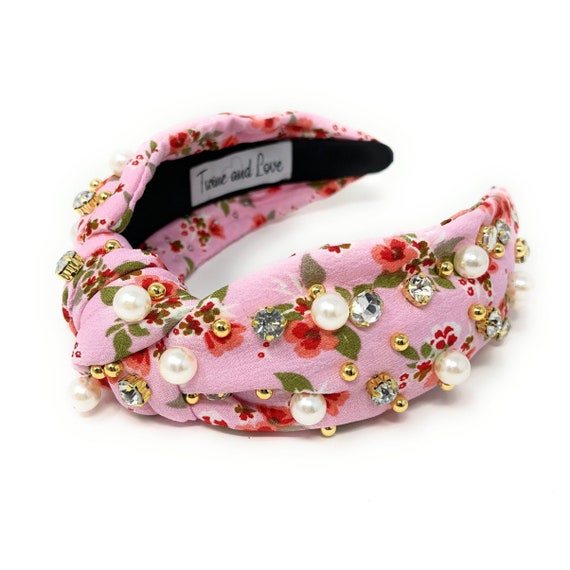 Pink Floral Rhinestone Embellished Headband Amazon.com : PANTIDE Floral Jeweled Knotted Headband  main image 3