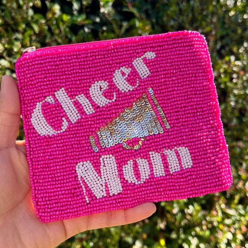 Hand Beaded Coin Purse, Mother's Day Gift, Small Wallet Cheer Mom