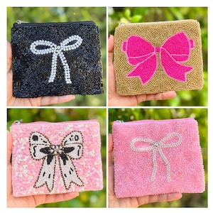 Preppy Beaded Pouches Perfect Tween Girl Gift Idea Bow Pouch Wallet Zipper Pouch Stocking Stuffers Ballet Birthday Gifts