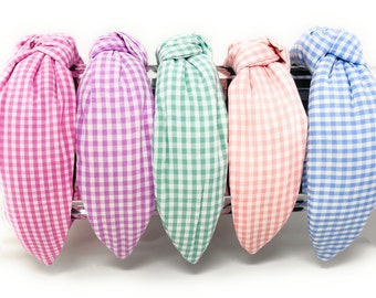 Unique Handcrafted Gingham Top Knot Headbands: Beautiful Accessories for Any Occasion, Pink Gingham Headbands, Gingham Hair Accessories