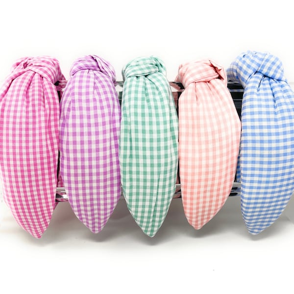 Unique Handcrafted Gingham Top Knot Headbands: Beautiful Accessories for Any Occasion, Pink Gingham Headbands, Gingham Hair Accessories