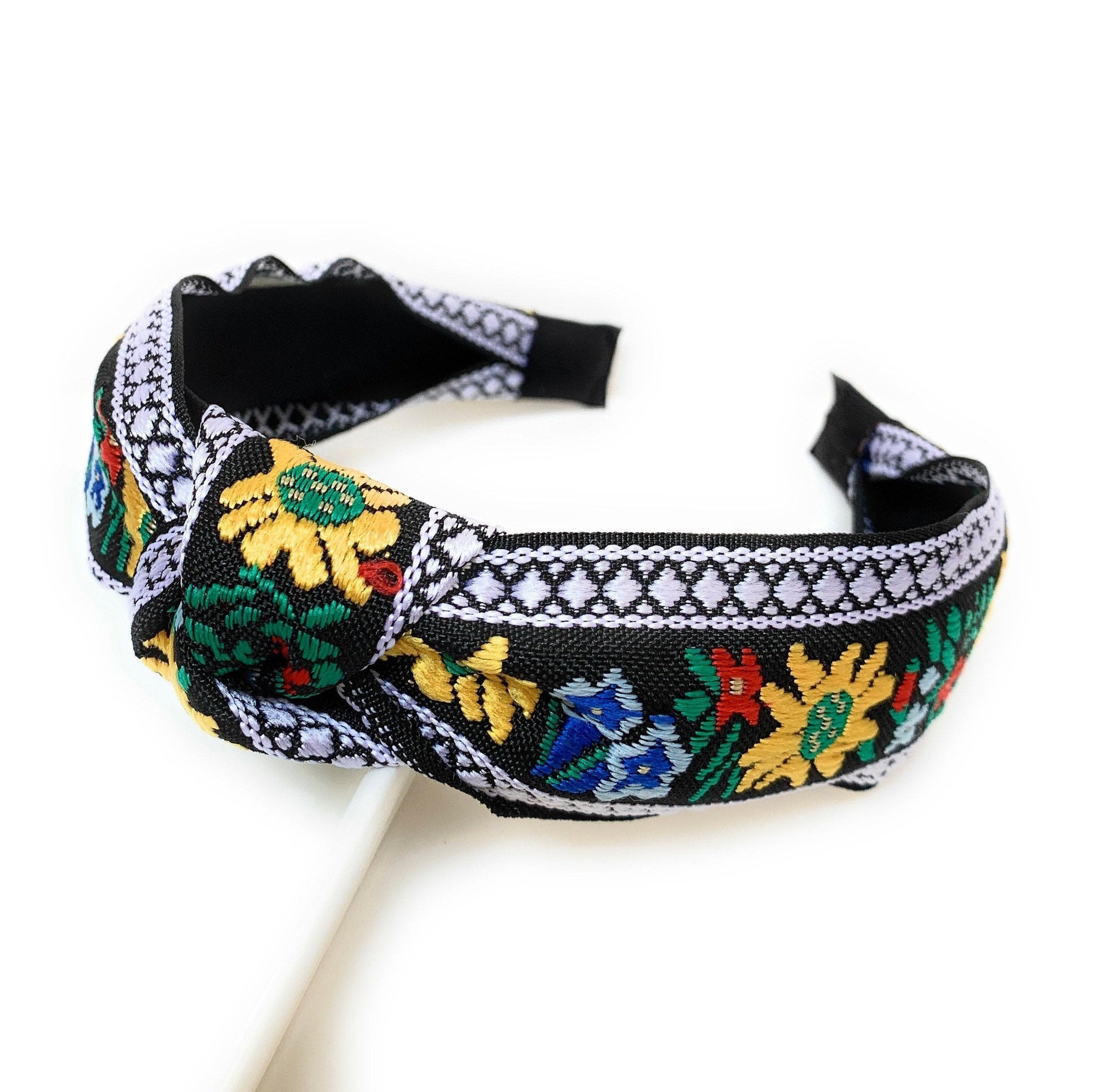 Embroidered Headband Floral Knot Headband Top Knot Headband Etsy