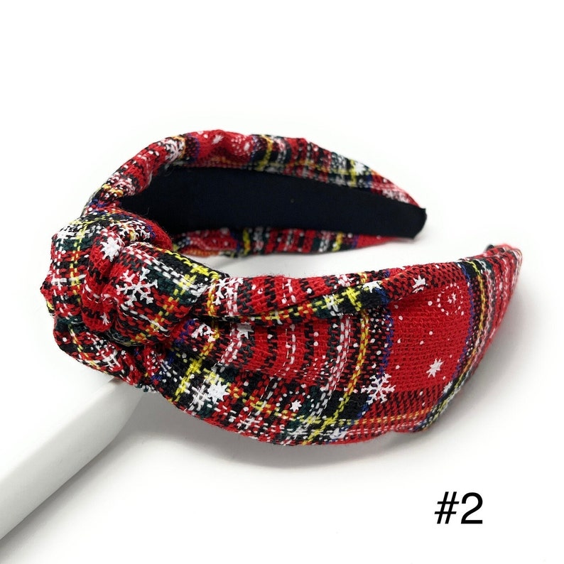Get into the Holiday Spirit with our Custom Handmade Knot Headbands in Festive and Vibrant Colors - Red plaid fabric