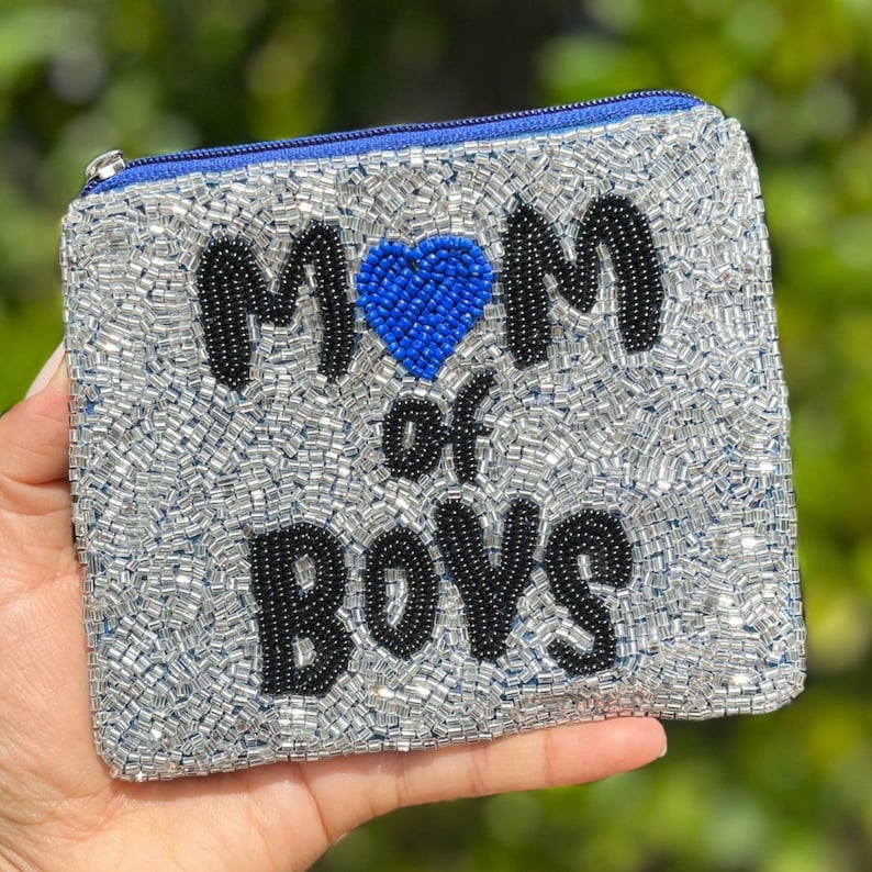 Hand Beaded Coin Purse, Mother's Day Gift, Small Wallet Mom of Boys