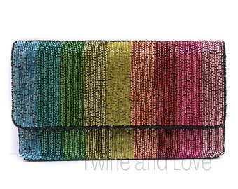 Rainbow Clutch Purse, Beaded Clutch Purse, Bachelorette Beaded Clutch, LGBT Gifts, LGBTQ Gifts, Rainbow Flag Purse, LGBTQ Pride Bag Purse