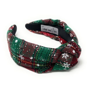 Get into the Holiday Spirit with our Custom Handmade Knot Headbands in Festive and Vibrant Colors - Red Green plaid fabric