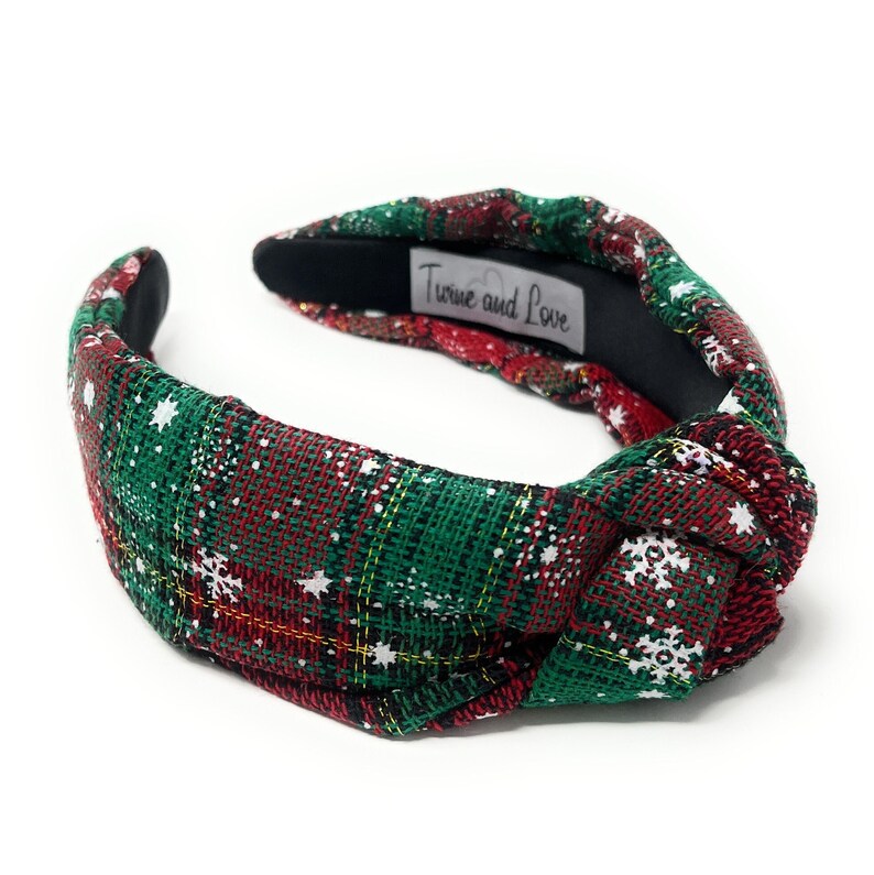 Get into the Holiday Spirit with our Custom Handmade Knot Headbands in Festive and Vibrant Colors - Red Green plaid fabric