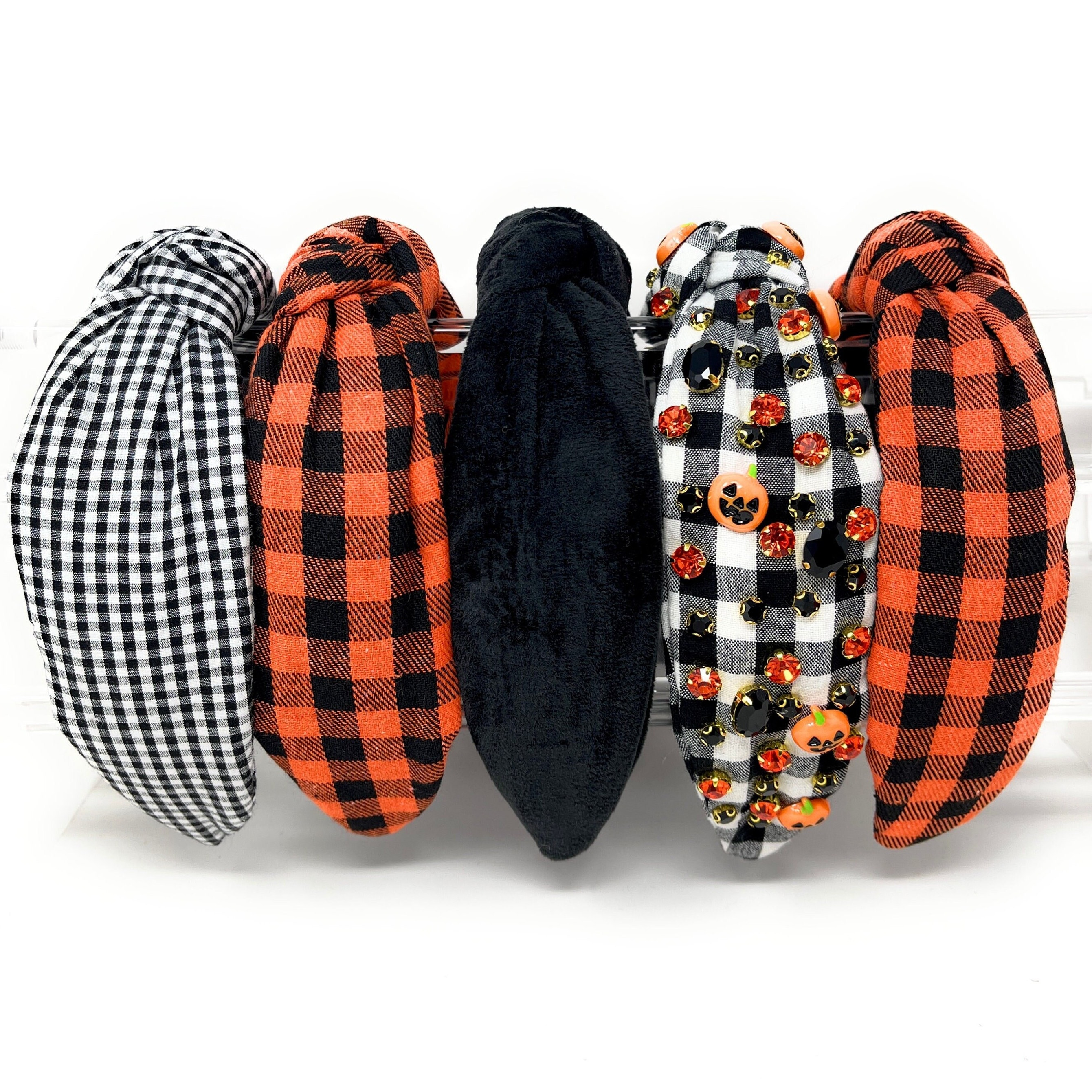Doen Jeanie Cloth Padded Headband Hair Gingham Boho Black White Green White gingham plaid headband 1 1/8 main image 3