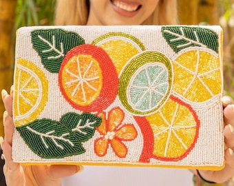 Citrus Bead Clutch Purse, Summer Crossbody Purse, Beaded Clutch Purse, Tropical Beaded Bag, Crossbody Bag, Summer Clutch Purse, Best Seller