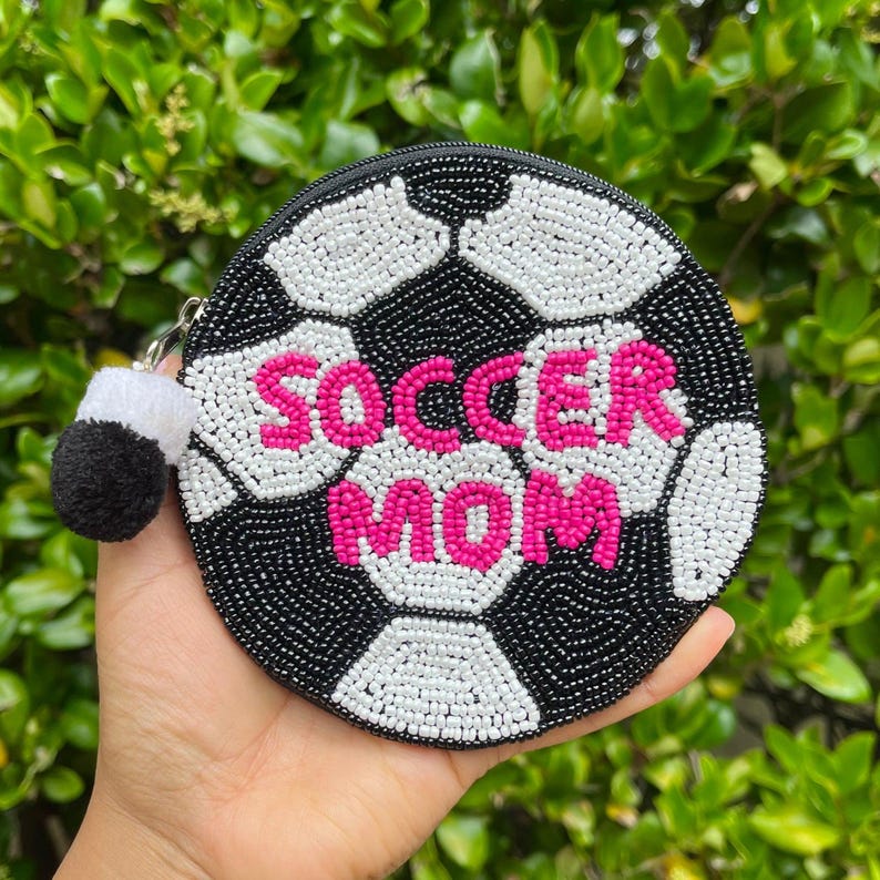 Hand Beaded Coin Purse, Mother's Day Gift, Small Wallet Soccer Mom