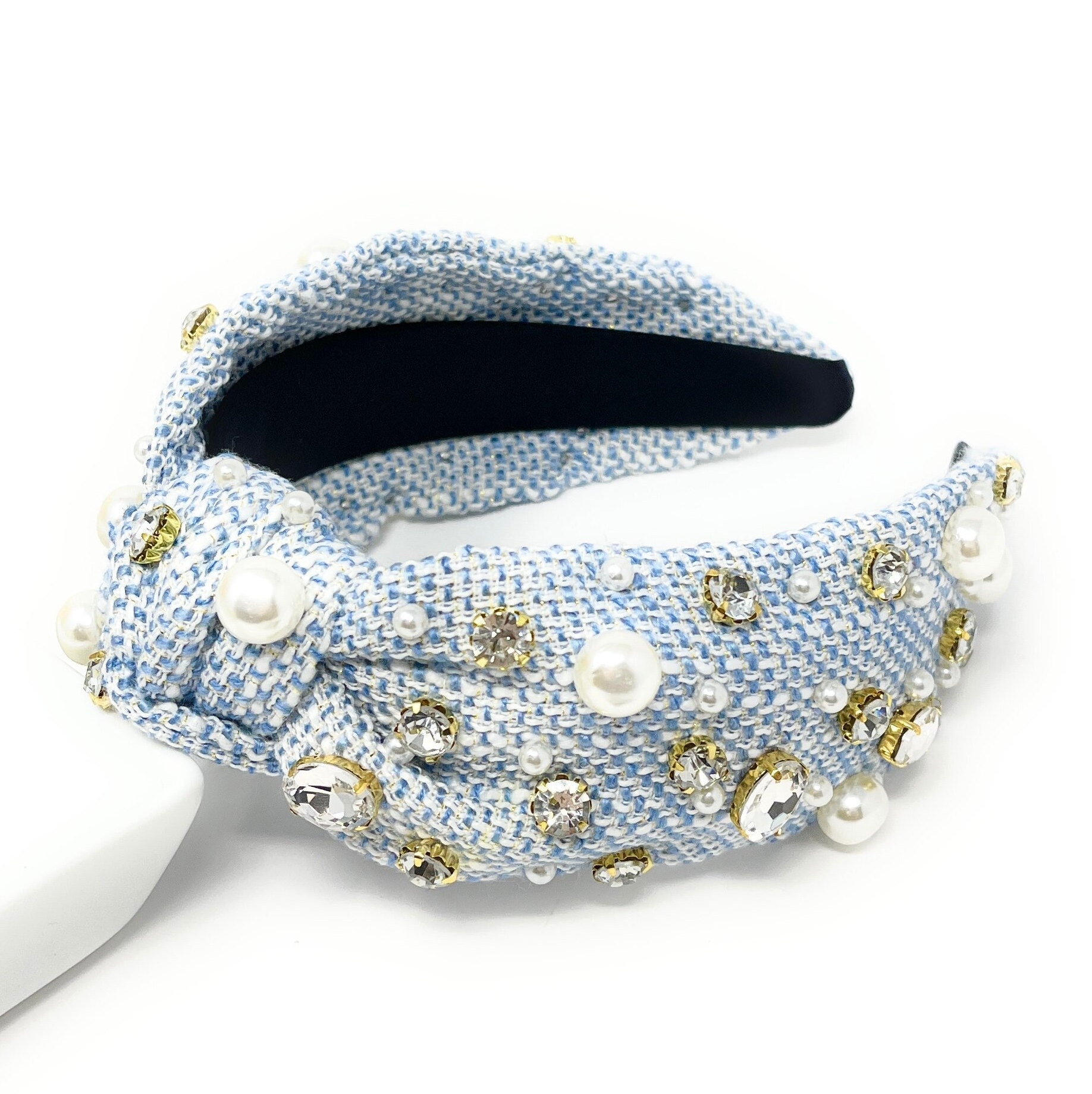 200. NEW The Ivory Pearl Rhinestone Tweed Headband Ines Skinny Headband - Elegant Swarovski Crystal and Pearl  main image 3