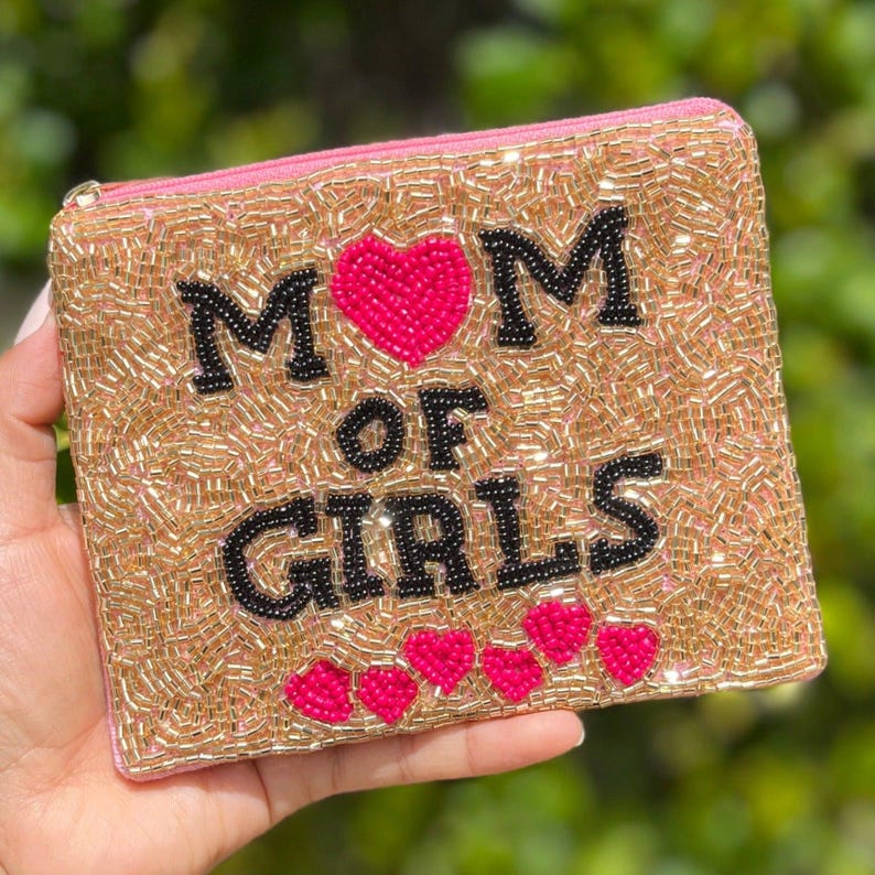 Hand Beaded Coin Purse, Mother's Day Gift, Small Wallet Mom of Girls