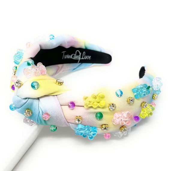 Hand Sewn Gummy Bear Jeweled Knot Headband, Embellished Knot  display picture 1