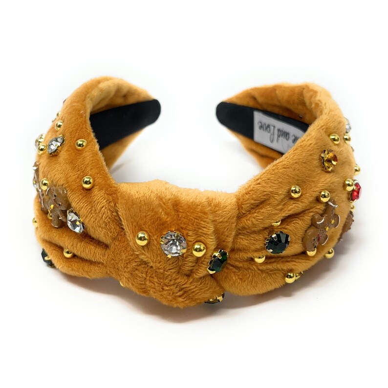 Gingerbread man Christmas holiday top knot jeweled headband